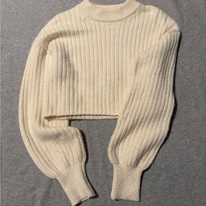 Altar'd State Cream Cropped Ribbed Sweater